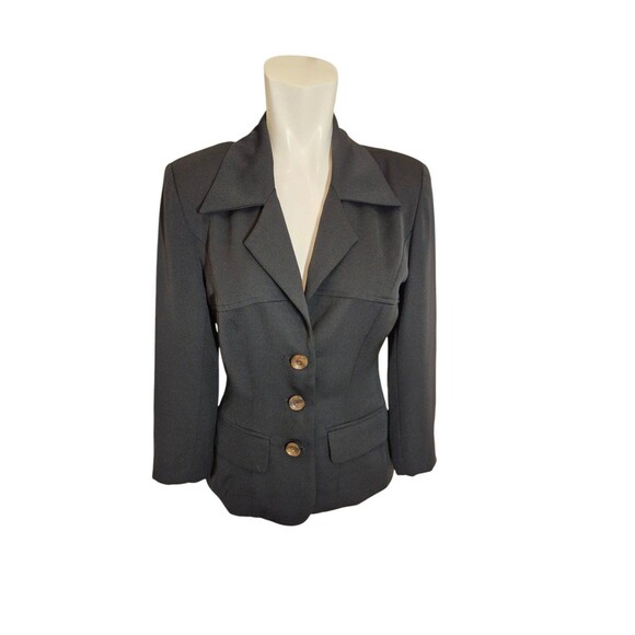 Vintage 80s 90s Y2K Womens Blazer Crepe Classic Blazer Minimalist Black Sz 4 - Picture 1 of 7